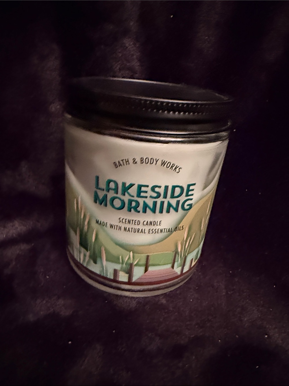 Bath & Body Works Lakeside Morning Candle - Teal & Cream Label